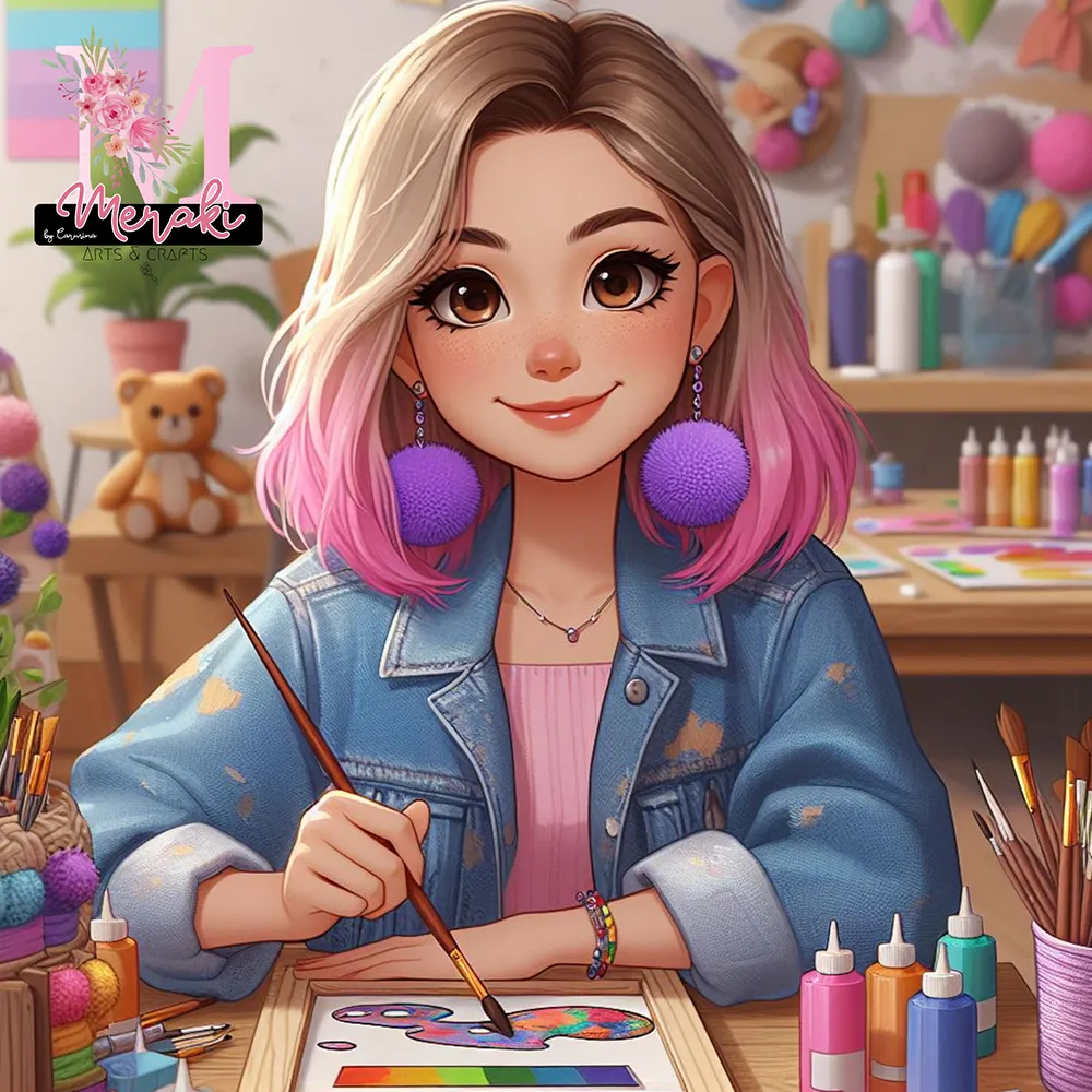 Ilustración generada de chica creando y pintando